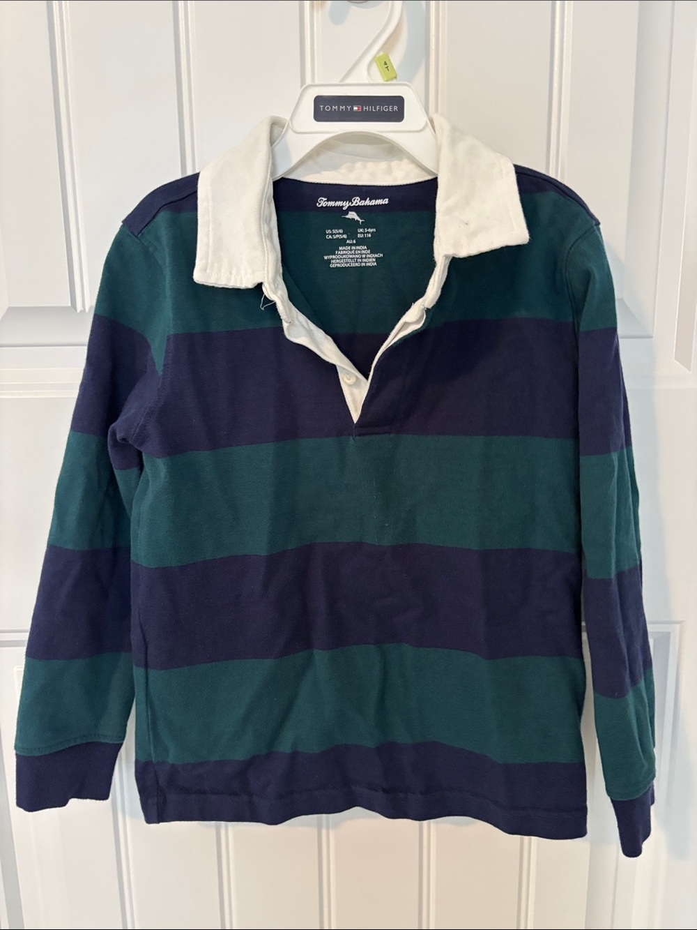 Tommy Bahama Navy & Green Striped V-Neck Rugby Pullover